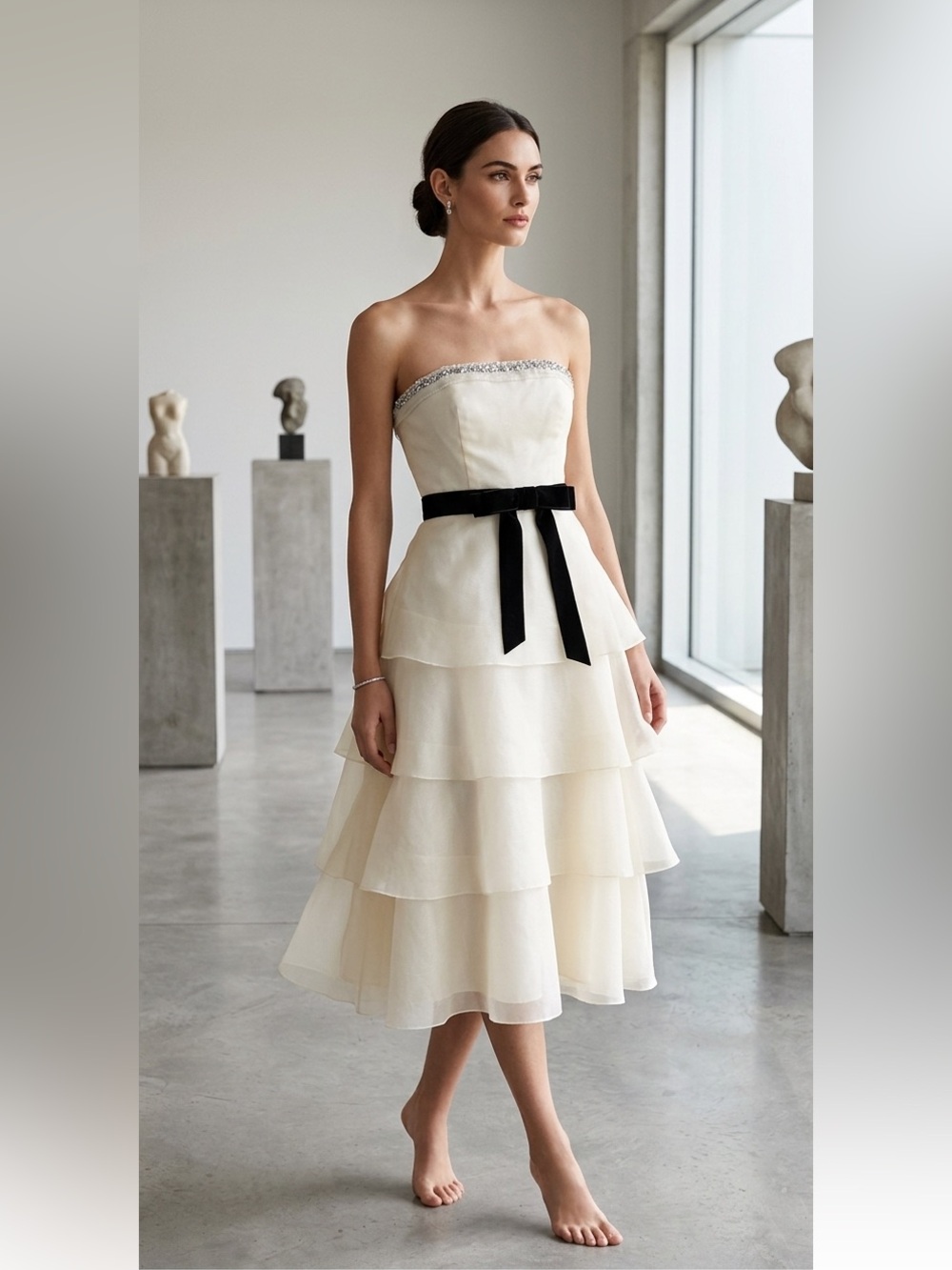 Robert Rodriguez off white midi bejeweled dress